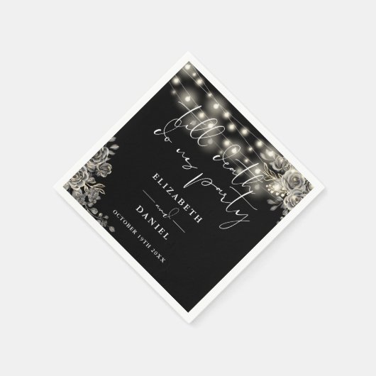Zwart-witte rozen String Lights Gotische bruiloft Servet (Hoek)