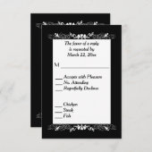 Zwart-witte RSVP met menukeuze (Voorkant / Achterkant)