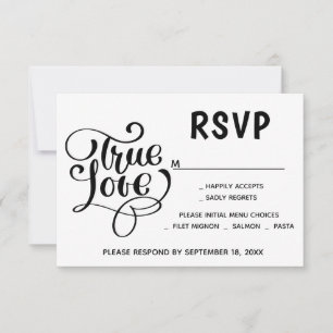 Zwart & Witte RSVP Typografie Liefde Trouwfeest Kaartje