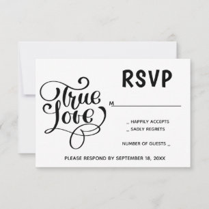Zwart & Witte RSVP Typografie Liefde Trouwfeest Kaartje