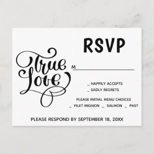Zwart & Witte RSVP Typografie Liefde Trouwfeest Uitnodiging Briefkaart