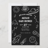 Zwart-witte ruimte planeet baby shower kaart (Voorkant)