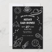 Zwart-witte ruimte planeet baby shower kaart (Voorkant)