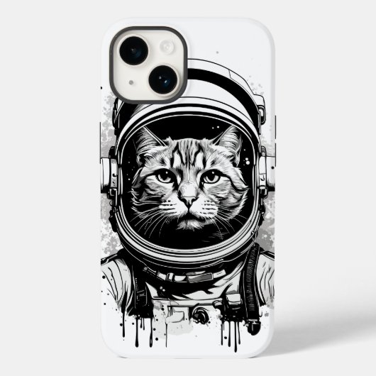 Zwart-Witte Ruimtevaartkat Case-Mate iPhone Case (Achterkant)