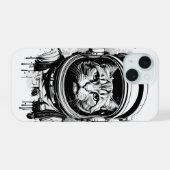 Zwart-Witte Ruimtevaartkat iPhone 15 Case (Achterkant horizontaal)