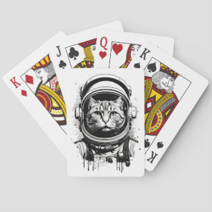 Zwart-Witte Ruimtevaartkat Pokerkaarten