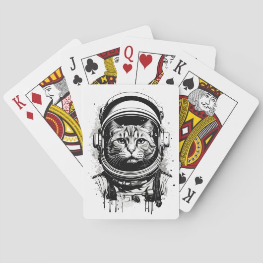 Zwart-Witte Ruimtevaartkat Pokerkaarten (Achterkant)