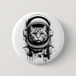 Zwart-Witte Ruimtevaartkat Ronde Button 5,7 Cm