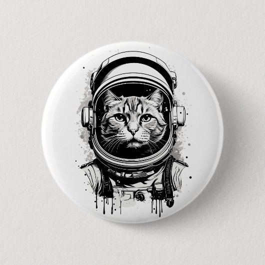 Zwart-Witte Ruimtevaartkat Ronde Button 5,7 Cm (Voorkant)