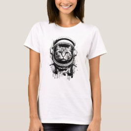 Zwart-Witte Ruimtevaartkat T-shirt