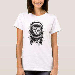 Zwart-Witte Ruimtevaartkat T-shirt