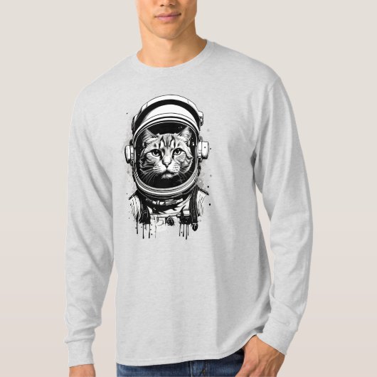 Zwart-Witte Ruimtevaartkat T-shirt (Voorkant)