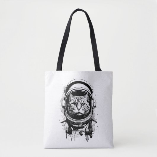 Zwart-Witte Ruimtevaartkat Tote Bag (Voorkant)