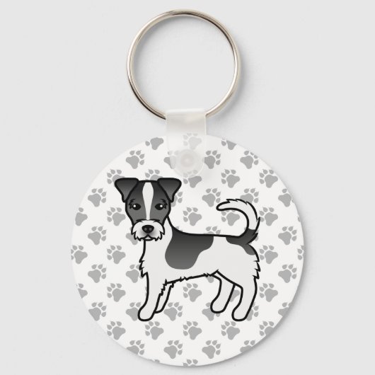 Zwart & Witte Ruwharige Jack Russell Terrier Hond Sleutelhanger (Voorkant)