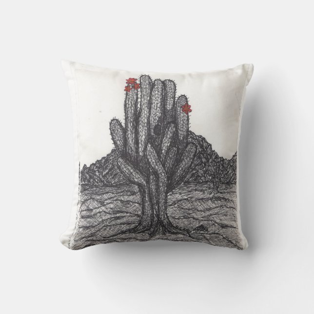 Zwart-witte Saguaro Cactus Kussen (Voorkant)