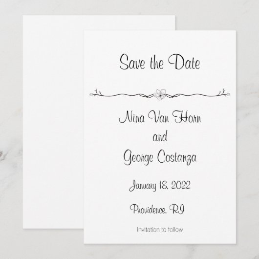Zwart-witte Save the Date-aankondigingen Kaart (Voorkant / Achterkant)