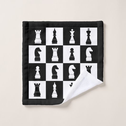 Zwart-witte schaakfiguren bad handdoek (Wasdoekje)