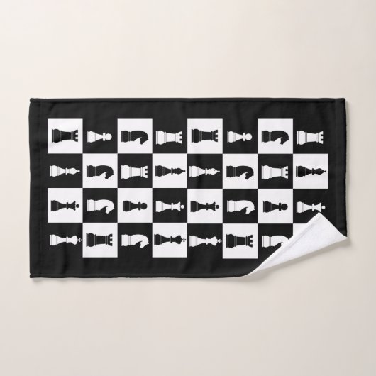 Zwart-witte schaakfiguren bad handdoek (Handdoek)