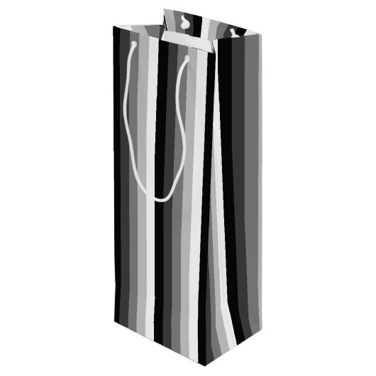 Zwart-witte schaduwstrepen wijn cadeautas (Achterkant Gekanteld)