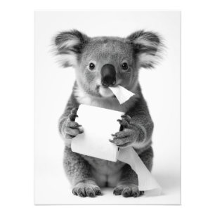 Zwart Witte Schattige Koala met Toiletpapier Foto Afdruk