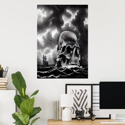Zwart-witte schedel | AI Art Poster (Thuiskantoor)