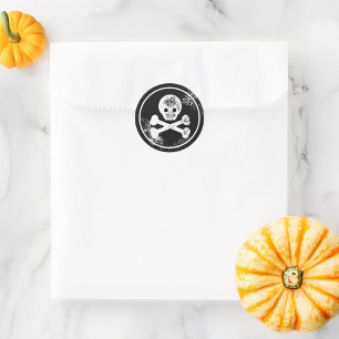 Zwart-witte schedel en Cross Botten Halloween Ronde Sticker