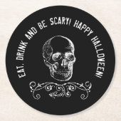 Zwart-witte schedel gepersonaliseerde Halloween Pa Ronde Kartonnen Onderzetter (Voorkant)