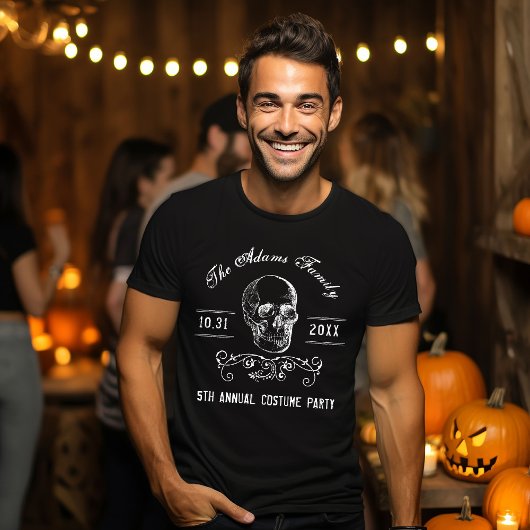 Zwart-witte schedel gepersonaliseerde Halloween Pa T-shirt