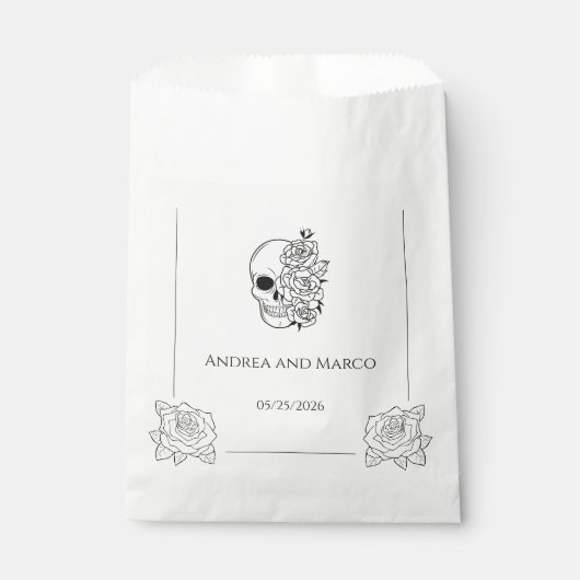 Zwart-witte schedel Gotische bruiloft Bedankzakje (Voorkant)