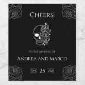 Zwart-witte schedel Gotische bruiloft Wijn Etiket (Enkel label)