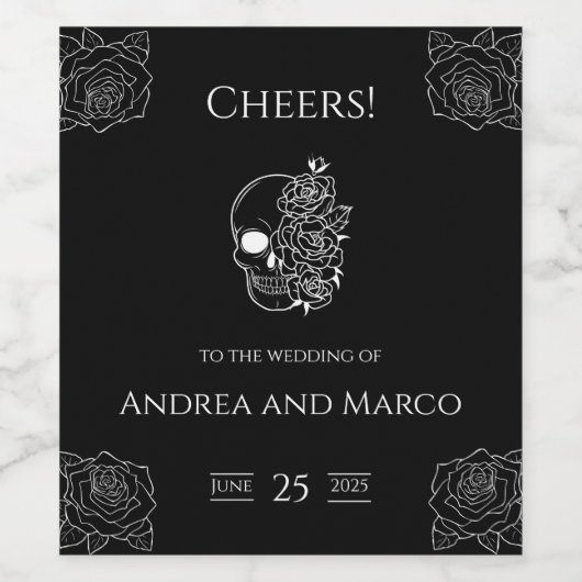 Zwart-witte schedel Gotische bruiloft Wijn Etiket (Enkel label)