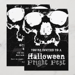 Zwart & Witte Schedel Grungy Halloween Angst Feest Kaart