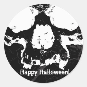 Zwart & Witte Schedel Grungy Halloween Angst Feest Ronde Sticker