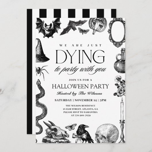  zwart-witte schedel Halloween Kaart (Voorkant / Achterkant)