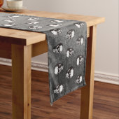 Zwart-witte schedel Halloween Lange Tafelloper (Voorbeeld)