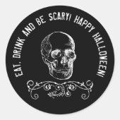 Zwart-witte schedel Halloween Party Favor Ronde Sticker (Voorkant)