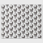Zwart-witte schedel Pattern Halloween Cadeaupapier (Vlak)
