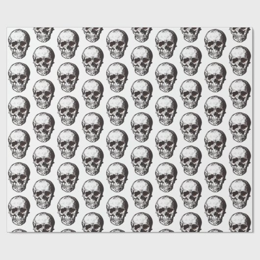 Zwart-witte schedel Pattern Halloween Cadeaupapier (Vlak)