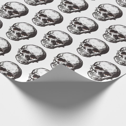 Zwart-witte schedel Pattern Halloween Cadeaupapier (Hoek)