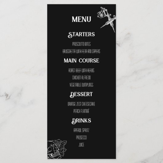 Zwart-witte schedel Tattoo bruiloft Menu (Voorkant)