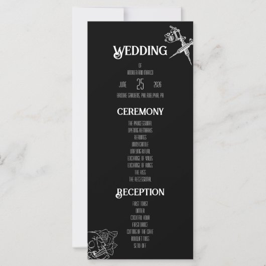 Zwart-witte schedel Tattoo bruiloft programma (Voorkant)