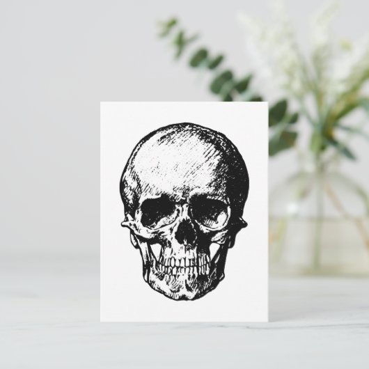 Zwart-witte  schedelillustratie briefkaart (Staand voorkant)