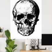 Zwart-witte  schedelillustratie poster (Thuiskantoor)