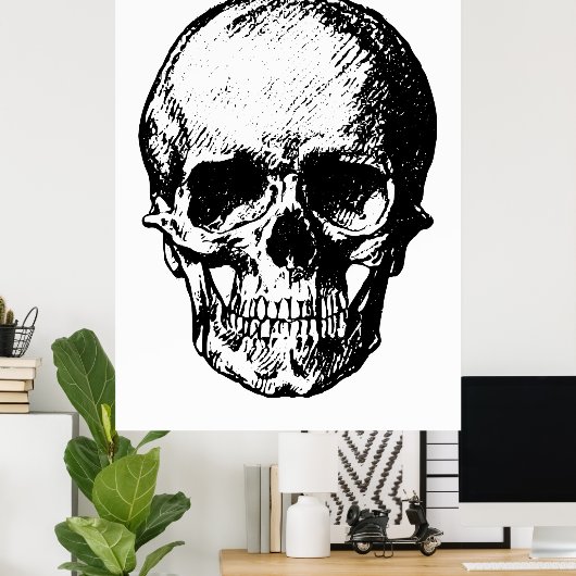 Zwart-witte  schedelillustratie poster (Thuiskantoor)