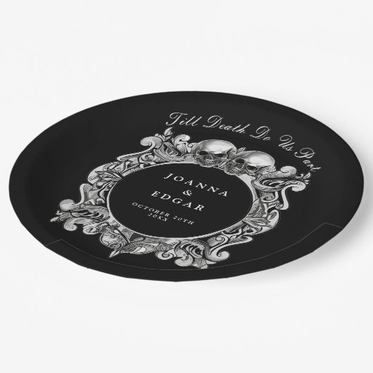 Zwart-witte schedels Gotische bruiloft Papieren Bordje (Gekanteld)