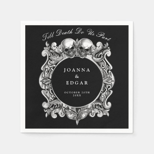 Zwart-witte schedels Gotische bruiloft Servet (Voorkant)