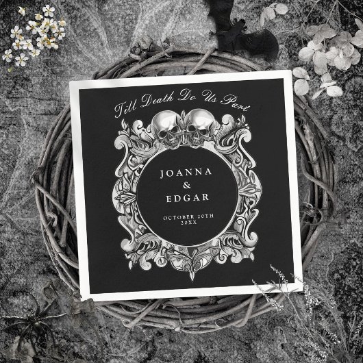 Zwart-witte schedels Gotische bruiloft Servet