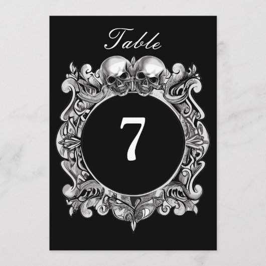 Zwart-witte schedels Gotische Trouwtafel Nummer (Voorkant)