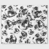 Zwart & Witte Schedels Skelet Schedel Kunst Patroo Cadeaupapier (Vlak)