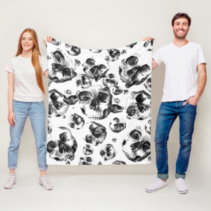 Zwart & Witte Schedels Skelet Schedel Kunst Patroo Fleece Deken